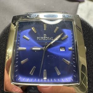 Men's Blue and Silver Watch